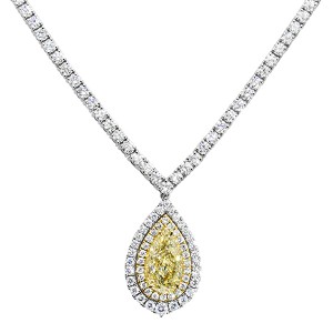 18K Tear Drop Shape Yellow and White Diamond Necklace